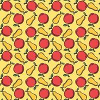 patrón de frutas sin fisuras. fondo coloreado de manzana y pera. garabato, vector, ilustración, con, frutas
