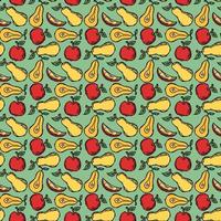 Seamless fruit pattern. Colored apple and pear background. Doodle vector illustration with fruits