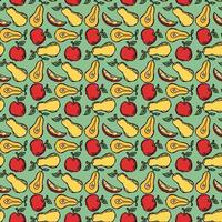 Seamless fruit pattern. Colored apple and pear background. Doodle vector illustration with fruits