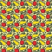 Seamless fruit pattern. Colored apple and pear background. Doodle vector illustration with fruits