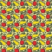 Seamless fruit pattern. Colored apple and pear background. Doodle vector illustration with fruits