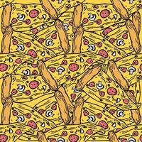 Seamless pizza pattern. Colored pizza background. Doodle vector pizza illustration
