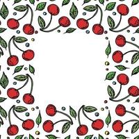 Seamless cherry frame with place for text. Doodle vector with red cherry icons. Vintage cherry pattern