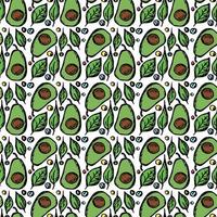 Seamless avocado pattern. Colored avocado background. Doodle vector illustration with fruits