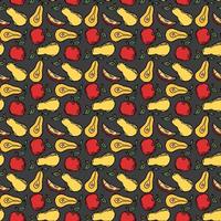 patrón de frutas sin fisuras. fondo coloreado de manzana y pera. garabato, vector, ilustración, con, frutas vector