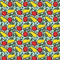 Seamless fruit pattern. Colored apple and pear background. Doodle vector illustration with fruits