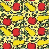 Seamless fruit pattern. Colored apple and pear background. Doodle vector illustration with fruits