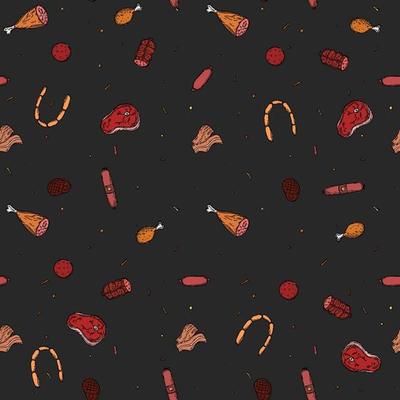 Seamless meat pattern. Black and white meat background. Doodle vector  illustration with meat products icons 8877941 Vector Art at Vecteezy