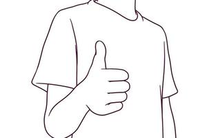mano del hombre mostrando gesto de pulgar hacia arriba. ilustración de vector de estilo dibujado a mano