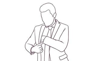 businessman with his hand in his pocket. hand drawn style vector illustration