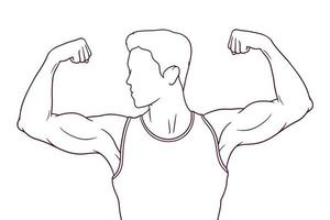 hombre mostrando sus bíceps. ilustración de vector de estilo dibujado a mano