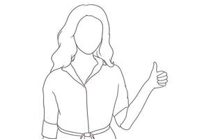 businesswoman show her thumbs up. hand drawn style vector illustration