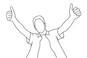 happy young man showing his thumbs up. . hand drawn style vector illustration