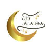 feliz celebración del festival musulmán eid al adha. diseño de caligrafía eid al adha con decoraciones arabescas doradas, vector de luna dorada. png
