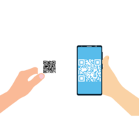 scanner le code qr à l'intérieur du vecteur de concept mobile. main tenant un smartphone et scannant le code qr. code qr de numérisation mobile pour le paiement ou l'information, vecteur de concept de technologie numérique. png