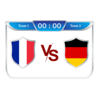 tableau de bord de match de sport avec des formes de bouclier et un modèle de tiers inférieur de couleur bleue pour des sports comme le football et le football. tableau de bord d'illustration vectorielle france vs allemagne diffusé le modèle des tiers inférieurs. png