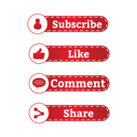 Subscriber 3D style button collection vector design. Red and white color subscriber button collection. Social media button elements with like, share, and comment sections. png