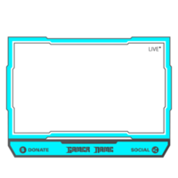 superposition de streaming de jeu en direct avec une nuance de couleur noir foncé et bleu clair. cadre de superposition de diffusion en direct élégant. superposition d'écran pour les streamers en direct. cadre de superposition de couleur noir foncé avec boutons de don. png