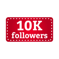 10K followers button collection. Social media follower button with red color shade. Thanksgiving vector design for social media 10K followers celebration. png