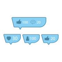 Sammlung von Schaltflächen für soziale Medien wie, folgen und lieben. blaue Social-Media-Button-Floater-Designkollektion. stylischer Counter für Social Media wie Love und Follower Design. png