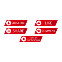 botão de inscrição com design de cor metálica para mídias sociais. coleção de botões para mídias sociais com cor vermelha. como, comentar, inscrever-se, compartilhar e ilustração vetorial de botão de notificação. png