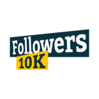 10.000 Follower-Feier-Abzeichen-Sammlung. Thanksgiving für 10.000 Follower-Vektorillustration. schwarze und gelbe Farbe 10k Follower-Abzeichenfeier mit Liebesform. png