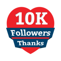 10k seguidores vector design em um fundo branco. design de celebração de seguidores de mídia social 10k com cor vermelha e branca. coleção de distintivo de 10 mil seguidores. png