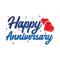 Happy anniversary calligraphy design. Happy anniversary calligraphy with blue color shade. Happy anniversary vector illustration with red love shape. png
