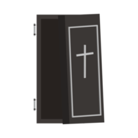 projeto de caixão de enterro de halloween em um fundo branco. caixão com design de forma isolada. ilustração vetorial de elemento de festa de caixão de enterro de halloween. vetor de caixão preto com um símbolo de cruz cristã. png