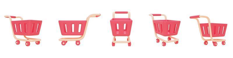 set of pink shopping carts on light background,valentine's day sale concept,minimal style.3d rendering. photo