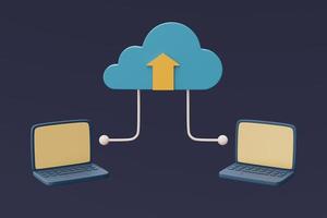 concepto de tecnología de almacenamiento en la nube, símbolo de nube azul con computadora, base de datos en línea, información de datos de transferencia, estilo mínimo. Representación 3d. foto