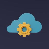 3d render of blue cloud symbol with Gear setting icon isolated on dark background,Cloud storage technology,minimal style. photo