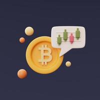 Golden coin with bitcoin sign,Technical price graph with red and green candlestick chart,Trading cryptocurrency concept.minimal style.3d rendering. photo