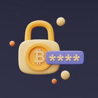padlock with bitcoin sign,Cryptocurrency protection concept,blockchain technology services,minimal style.3d rendering. photo