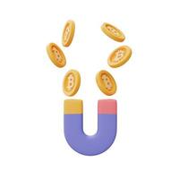 Magnet attracting Golden coin with bitcoin sign,Cryptocurrency trading strategy concept,blockchain technology services,minimal style.3d rendering. photo
