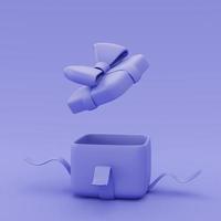 3d blank open purple gift box isolated,present box with ribbon bow,minimal style,3d rendering. photo