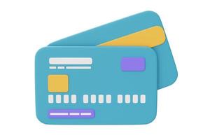 Representación 3d de tarjetas de crédito azules aisladas sobre fondo claro, concepto de pago y devolución de efectivo, inversión financiera empresarial. Estilo minimalista. Representación 3d. foto