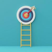 Step ladder achievement with dart arrow hit the center target of dartboard,Achieving the goal,success business strategy concept,minimal style,3d rendering. photo