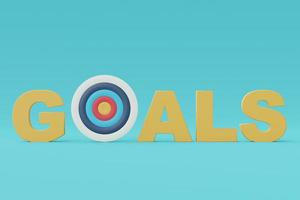 Dartboard with words GOALS,Achieving the goal,success business strategy concept,minimal style,3d rendering. photo