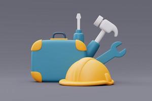 Construction tools and equipment,Safety helmet,hammer,screwdriver,wrench,labour day.3d rendering photo