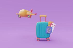 Tourism and travel plan to trip,airplane,suitcase ,passport and tickets,time to travel,Booking airline tickets online,holiday vacation,3d rendering photo