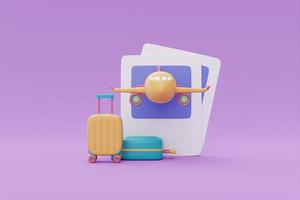 Time to travel concept with airplane,suitcase and Photo frame,Tourism and travel plan to trip,journey,3d rendering