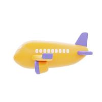 avión amarillo aislado sobre fondo claro, vacaciones, tiempo para viajar, renderizado 3d foto