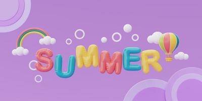 Summer time concept with colorful hot air balloon floating on purple background, 3d rendering. photo