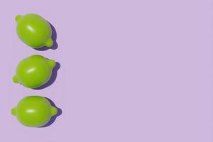 Slice of lemon isolate on purple background, Summer time concept, 3d rendering. photo