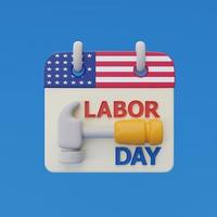 Happy labor day usa concept with calendar and construction tools on blue background, 3d rendering photo