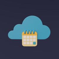 3d render of blue cloud symbol with calendar icon isolated on dark background,Cloud storage technology,minimal style. photo