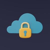 3d render of blue cloud symbol with padlock isolated on dark background,Cloud storage technology,minimal style. photo