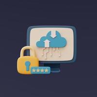 Cloud storage technology concept with blue cloud symbol and padlock on computure ,online database,transfer data information,minimal style.3d rendering. photo