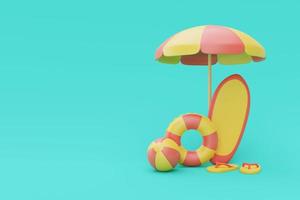 3d rendering of summer vacation concept with Surfboard and summer elements,minimal style.3d render. photo